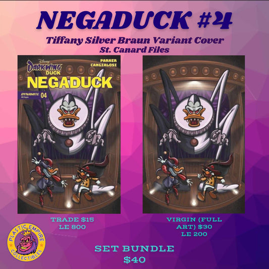 Negaduck #4 Tiffany Silver Braun Variant Virgin (Full Art) LE 200 & Trade Variant Cover LE 800 Dynamite Comic Set Bundle of (2)
