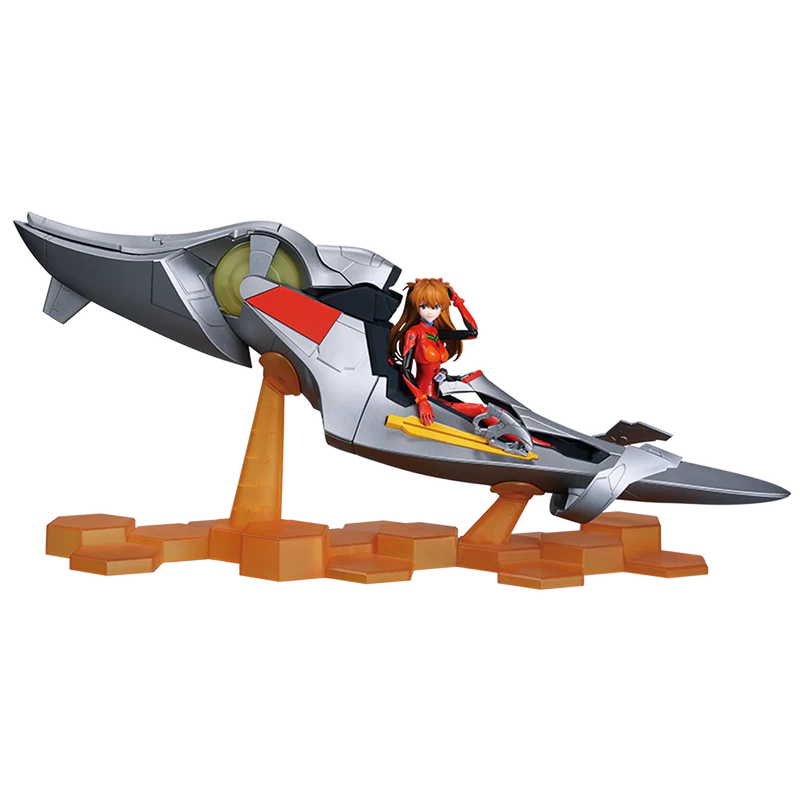 Toy figure of a character in a futuristic vehicle on a white background