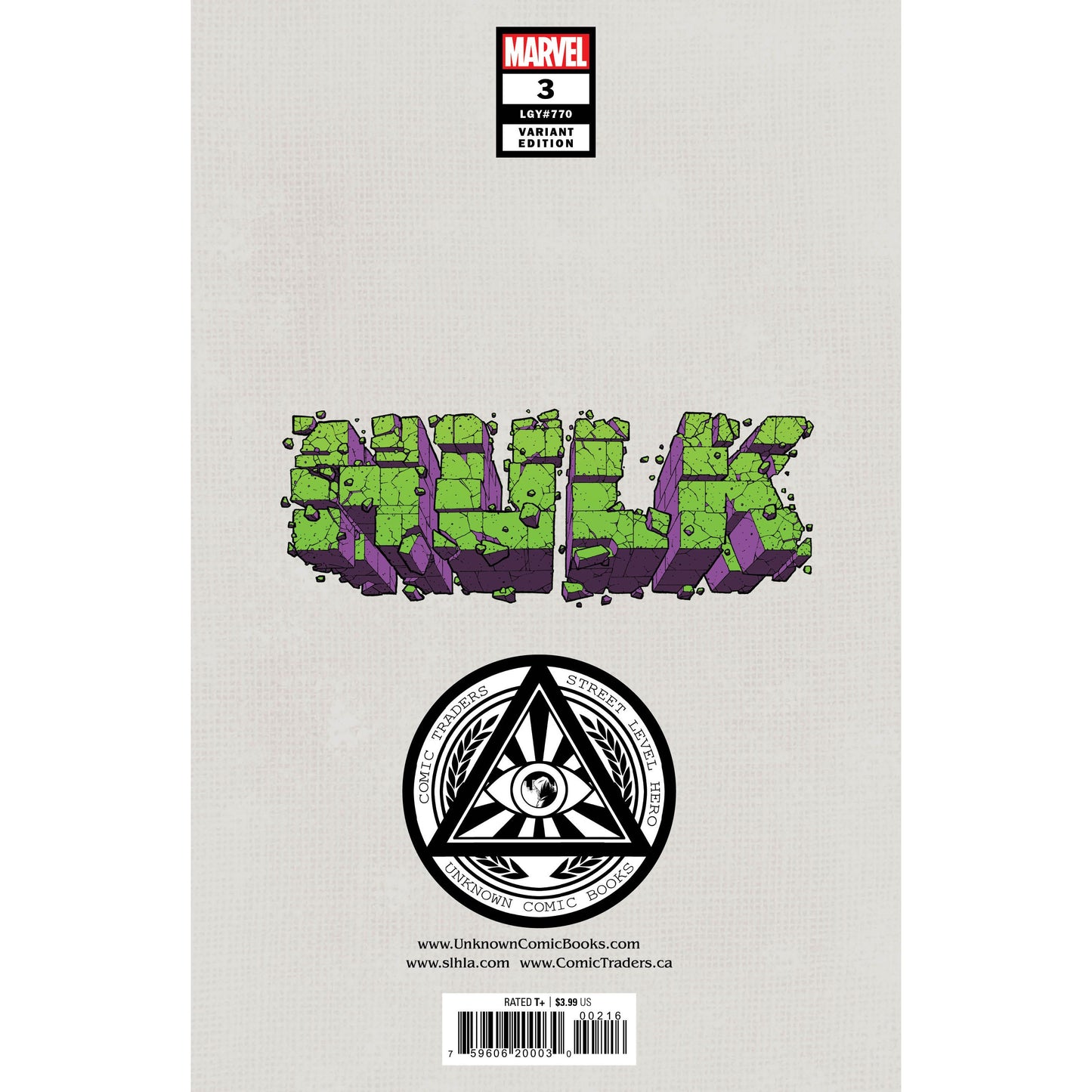 HULK 3 UNKNOWN COMICS ALAN QUAH EXCLUSIVE VAR (01/19/2022) - Plastic Empire