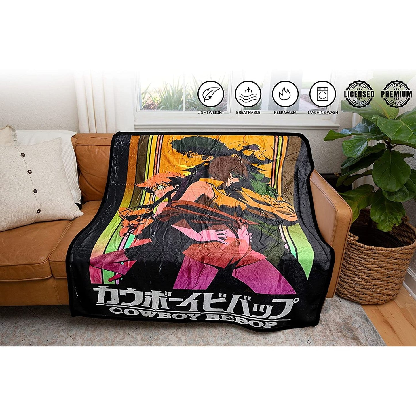Cowboy Bebop Group Faye Spike Edward Ein Jet Black Fleece Throw Soft Lightweight Blanket 45x60 Inches