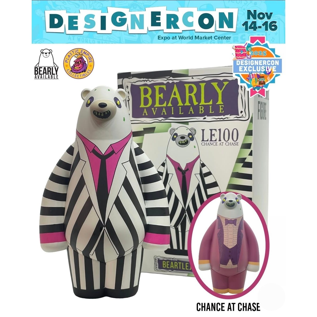 Bearly Available Beartlejuice w/ Chance of Chase Plastic Empire Exclusive Vinyl Figure LE 100 DCon 2025