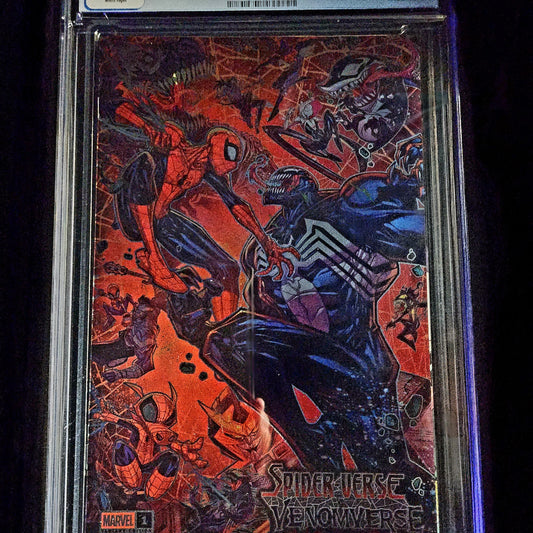 Marvel Spiderverse vs. Venomverse #1 Reissue NYCC 25 Whatnot Flood Foil Variant CGC 9.8
