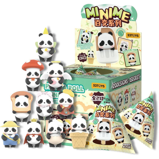 52Toys Panda Roll Minime blind box figure by Plastic Empire, featuring a cute panda character in colorful dress-up attire.