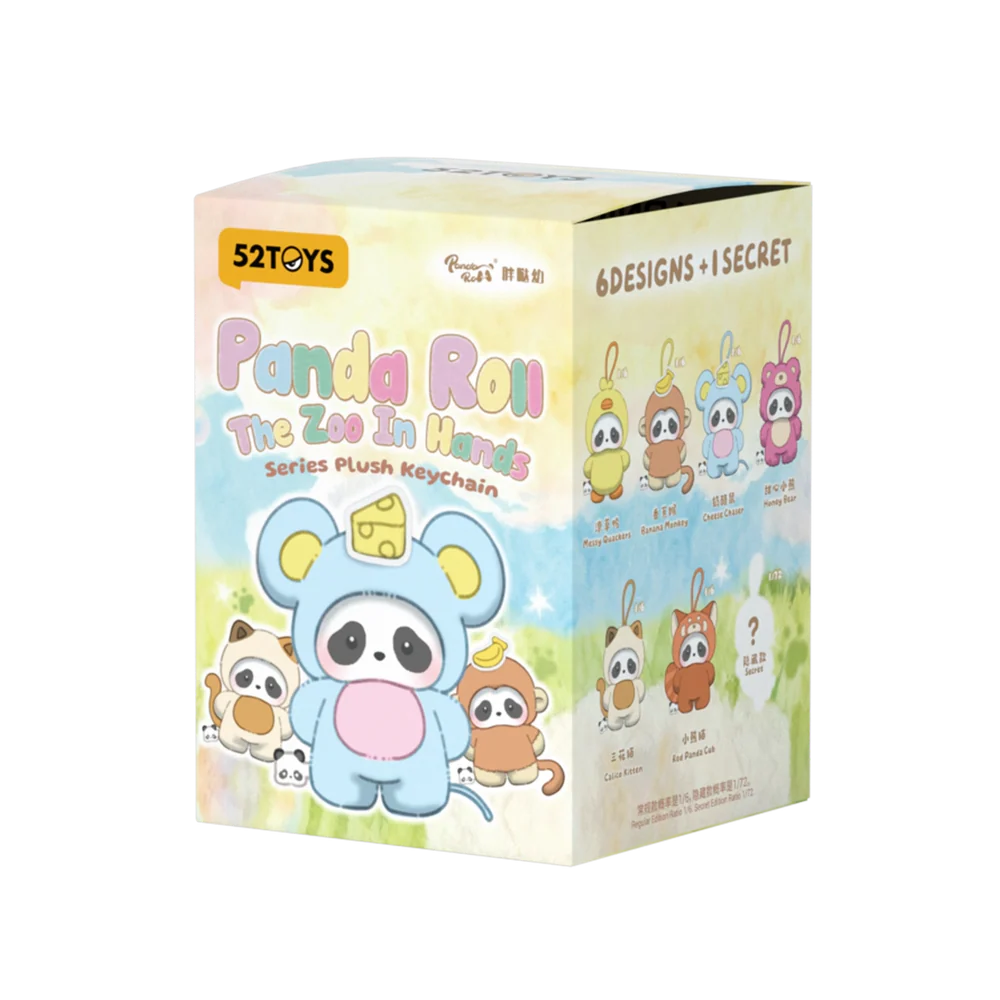 Plastic Empire 52Toys Panda Roll plush keychain from the Zoo in Hands Series, shown as a single blind box collectible.