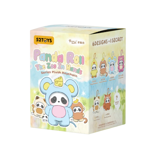 Plastic Empire 52Toys Panda Roll plush keychain from the Zoo in Hands Series, shown as a single blind box collectible.