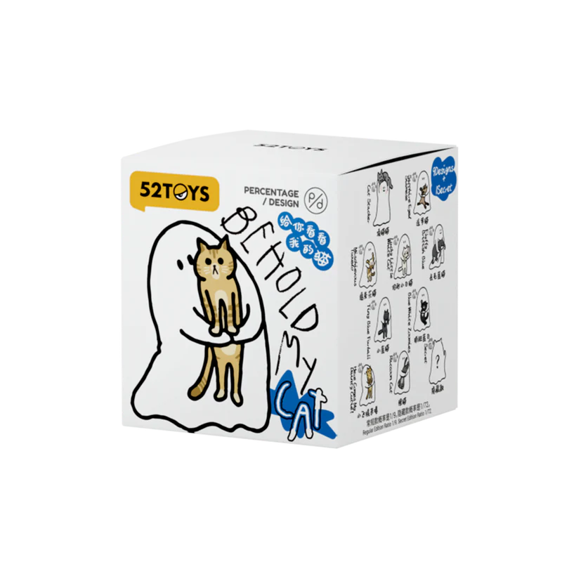 Plastic Empire 52Toys GHODY Behold My Cat Series blind box featuring a collectible cat figure in a sealed packaging.