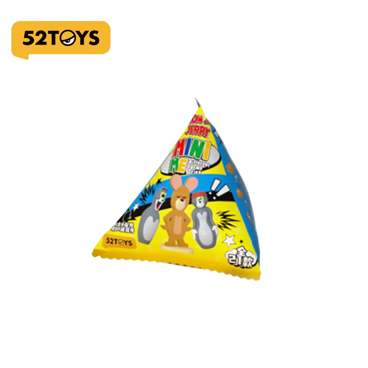 Triangular toy packaging with cartoon characters on a white background, featuring the 52Toys brand.
