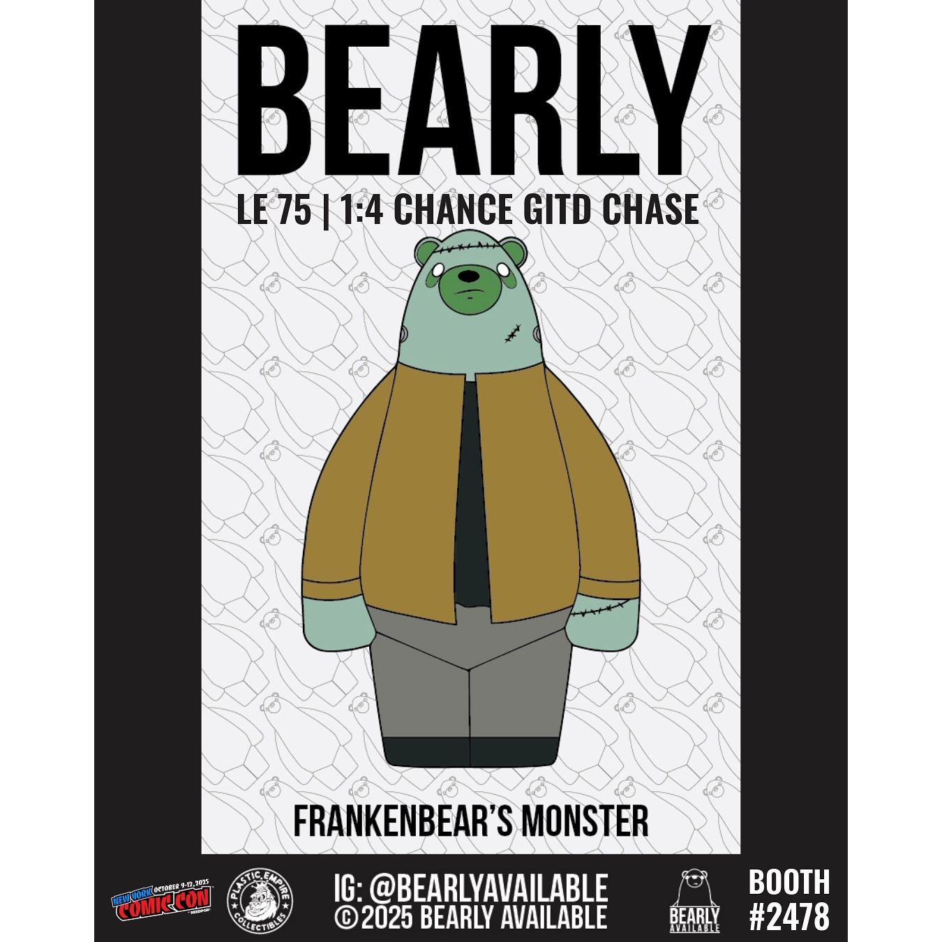 NYCC 2025 Bearly Available Bearenstein's Monster Pin Plastic Empire Exclusive Vinyl Figure LE 75 Chance of LE 25 Glow Chase