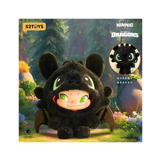 52Toys How to Train Your Dragon Ninnic x Toothless - Night Fury Vinyl Face Plush Toy