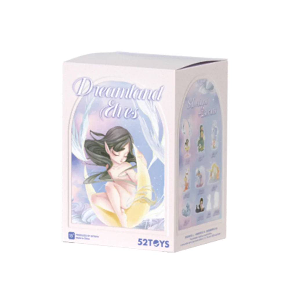 Box packaging of 'Dreamland Elves' by 52Toys with an illustration of a fairy on a white background.