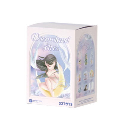 Box packaging of 'Dreamland Elves' by 52Toys with an illustration of a fairy on a white background.