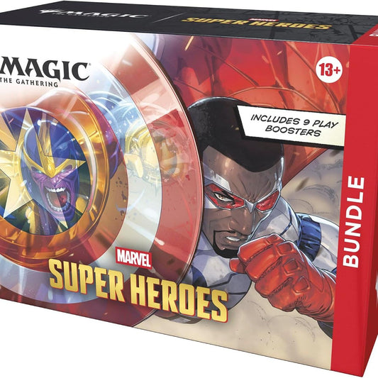 Marvel Super Heroes Magic The Gathering bundle packaging with superhero illustration.
