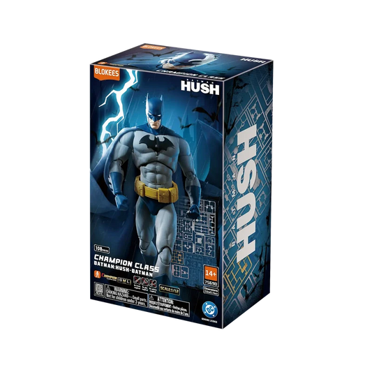 Plastic Empire Batman action figure from the Blokees Champion Class DC Batman: Hush model kit, featuring detailed costume and pose.