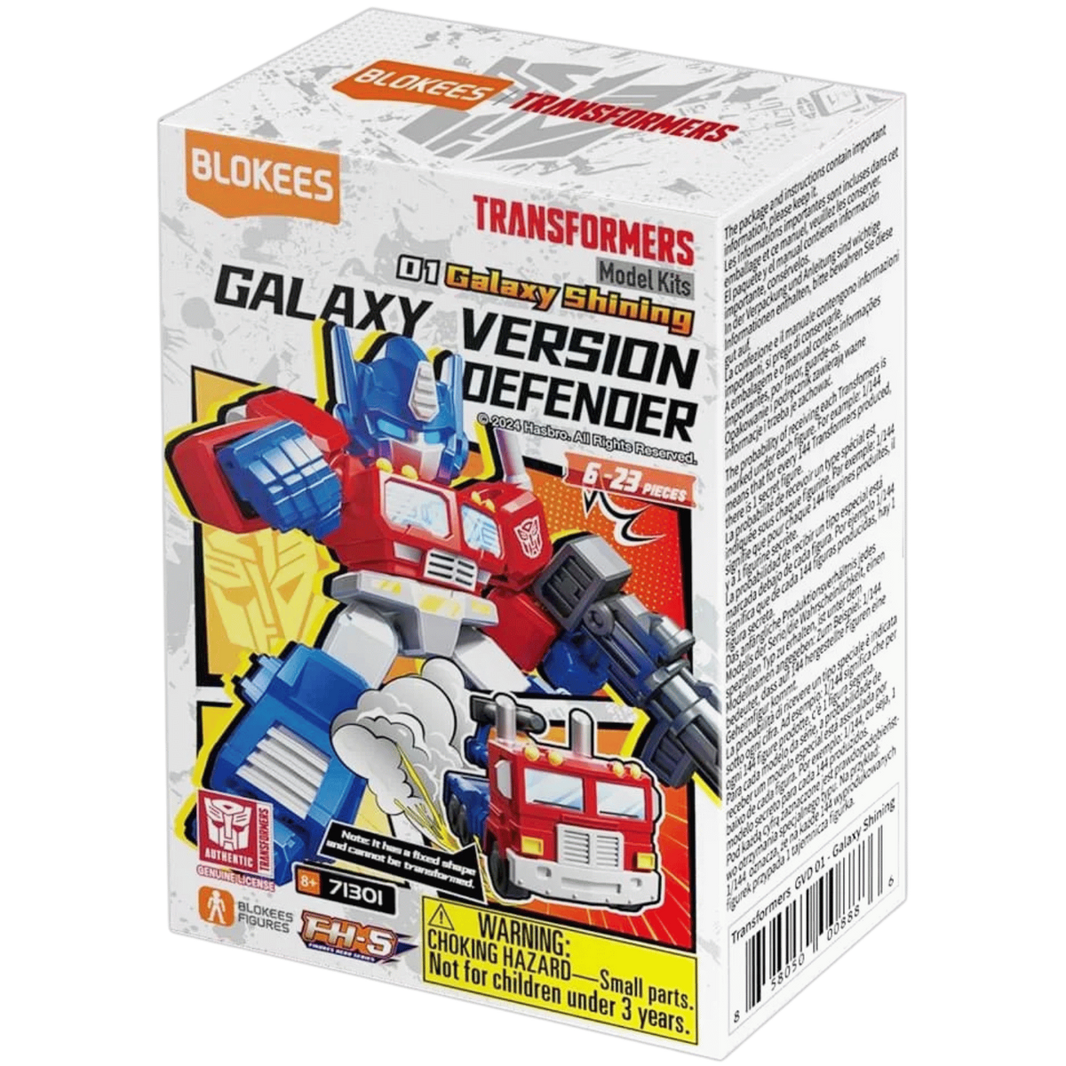 Plastic Empire Blokees Transformers Defender Series 01 Shattered Alliance blind box model kit with galaxy-themed design.